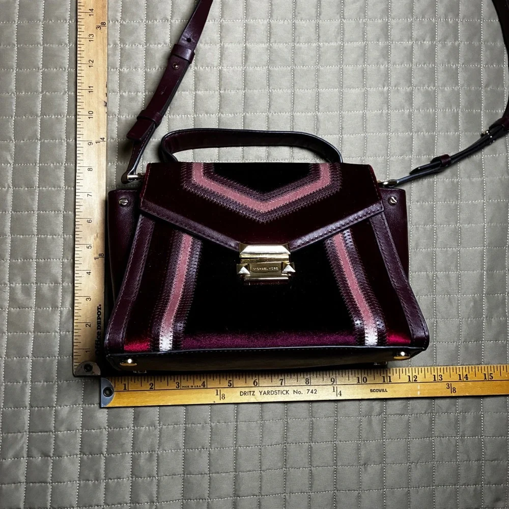 Michael Kors Whitney Medium Satchel Oxblood Velvet Leather Crossbody Handbag Bag
